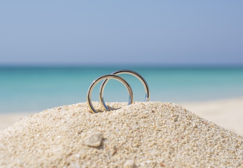 wedding bands in sand