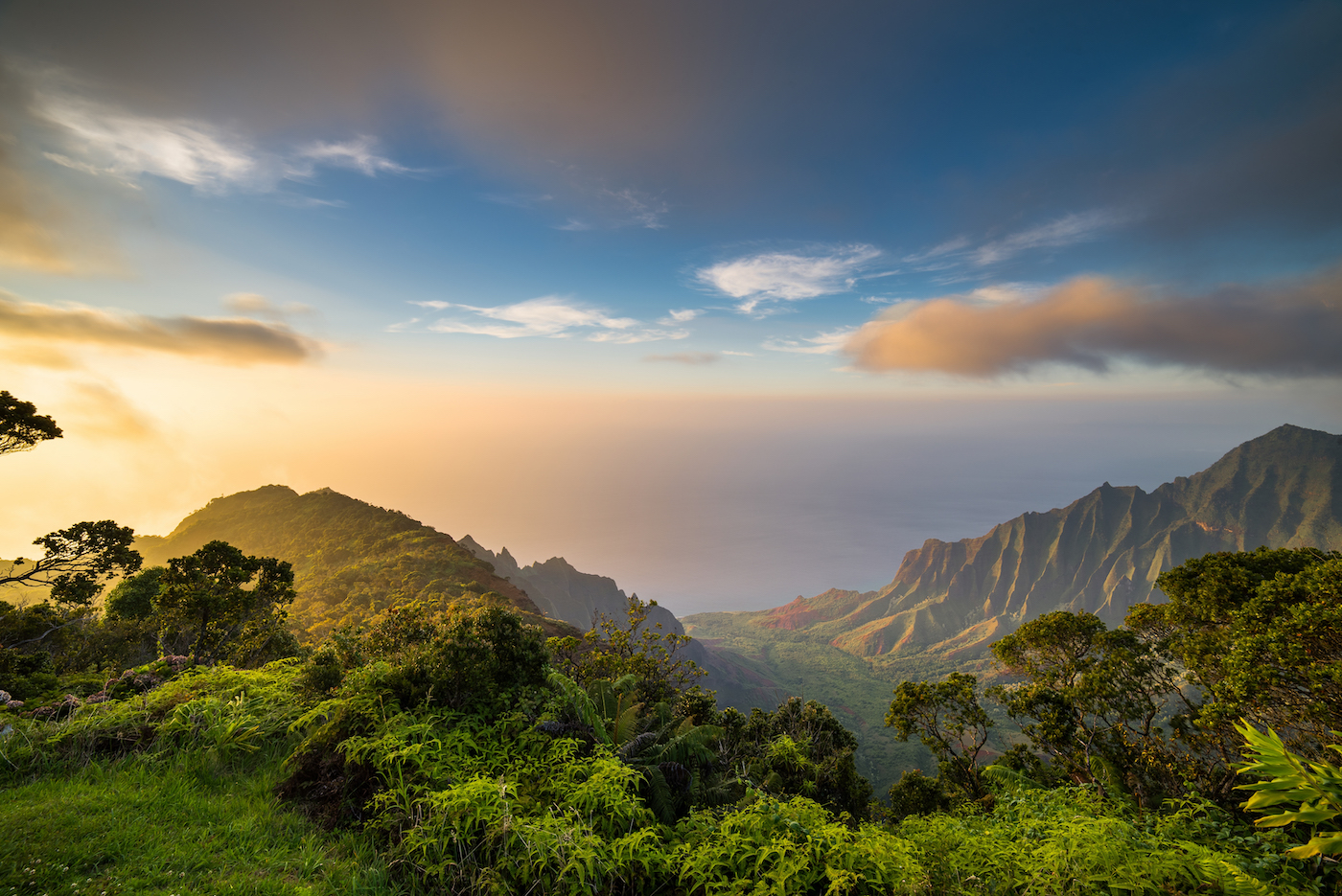 kauai landscape view of mountains and distant ocean