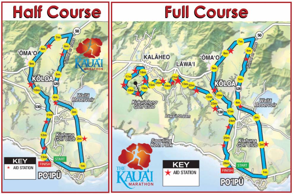 The Kauai Marathon Full and Half Course Maps