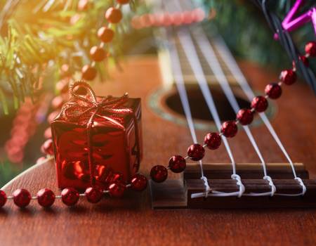 ukulele under a christmas tree