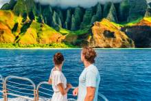 couple on a Napali Coast boat tour in Kauai