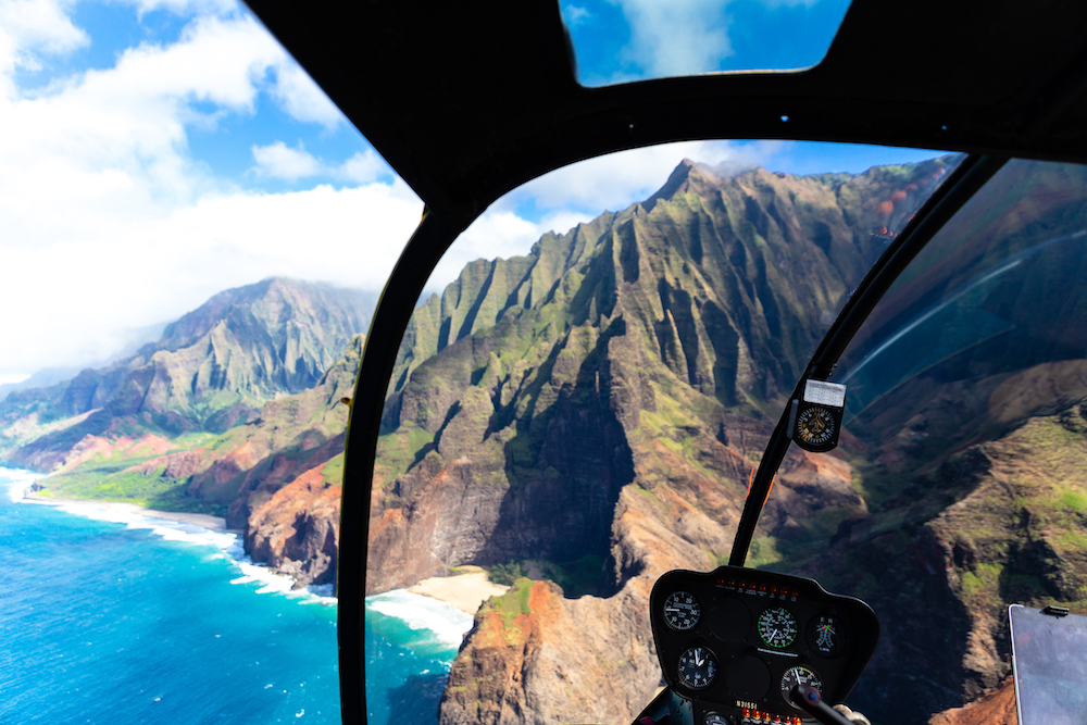 view of Kauai from helicopter