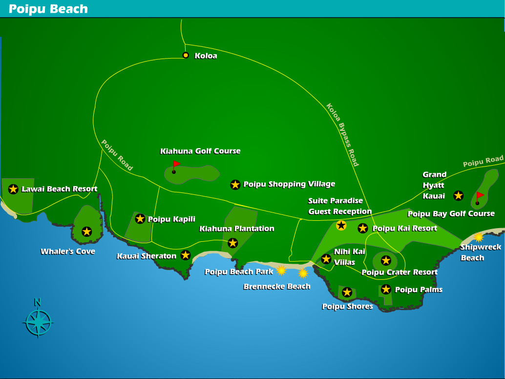 South Kauai Map - Poipu Beach & Poipu Kai Resort  Suite Paradise